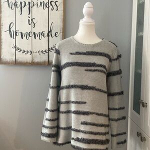 Gray Striped Women's Crew Neck Sweater FDJ Preppy Feminine Textured